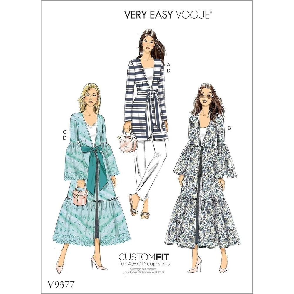 Vogue Sewing Pattern 9377 Duster‎ Jacket and Belt Misses Size 16-22 BOHO ROMANCE